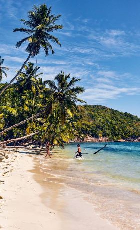 A man walking in a island