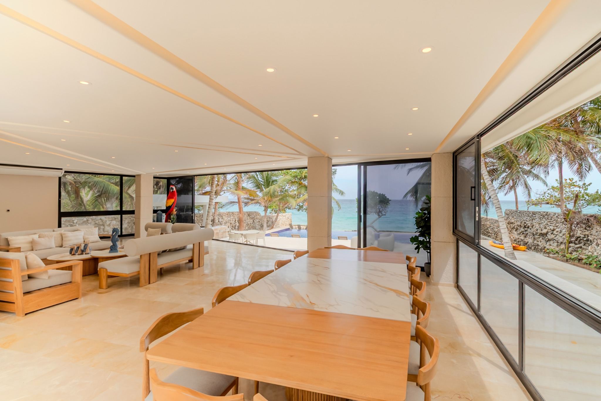 Casa Roca open concept dining and living room in Cartagena