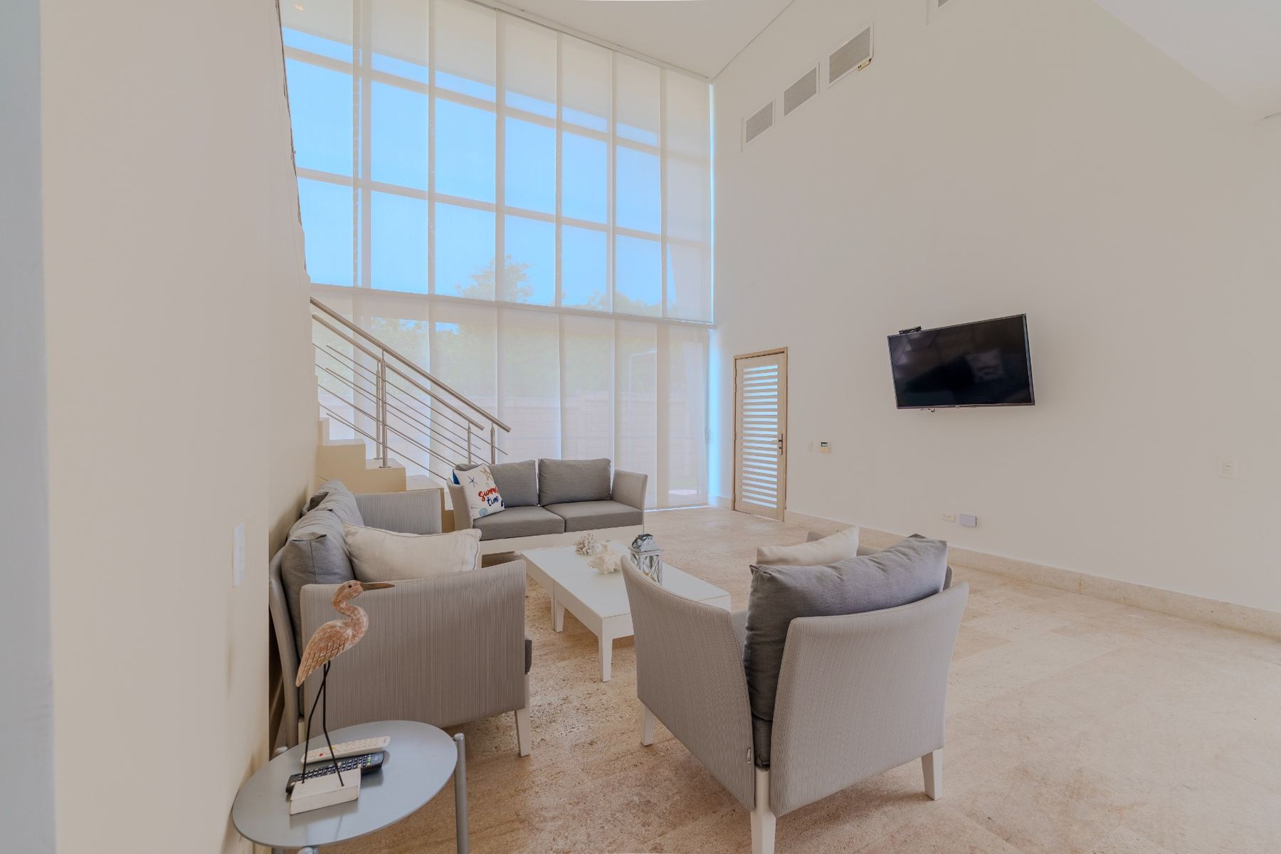 Casa Areia double height living room in Cartagena