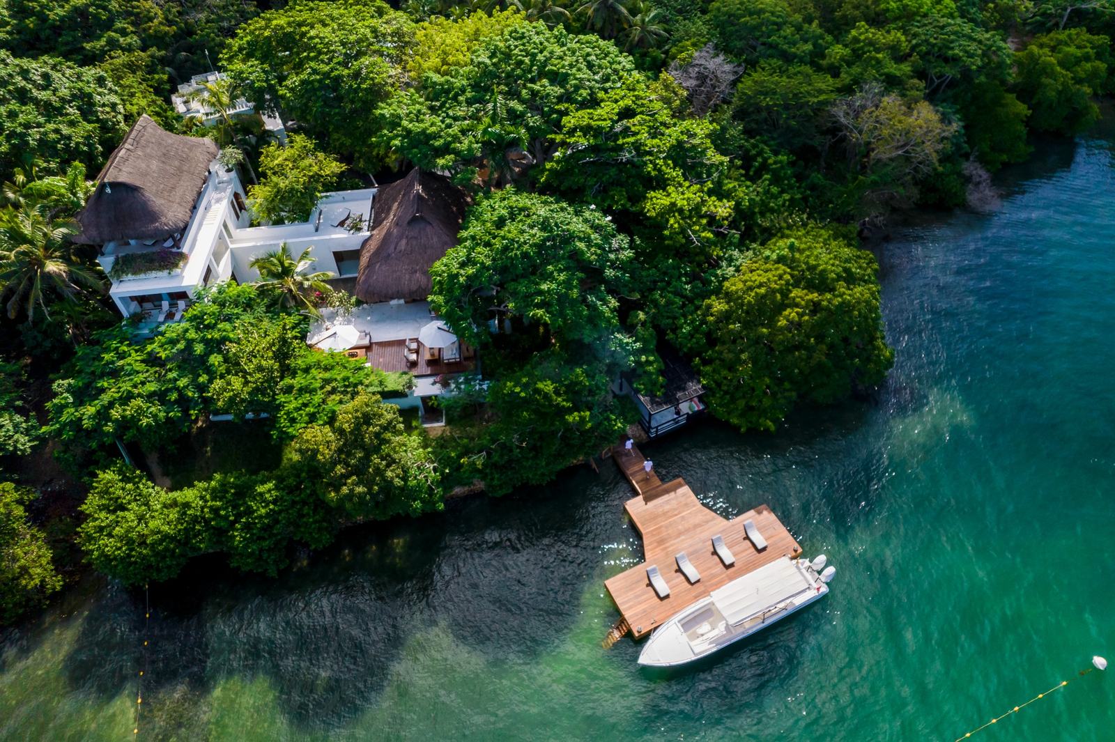 Villa Pierino private dock aerial view in Cartagena